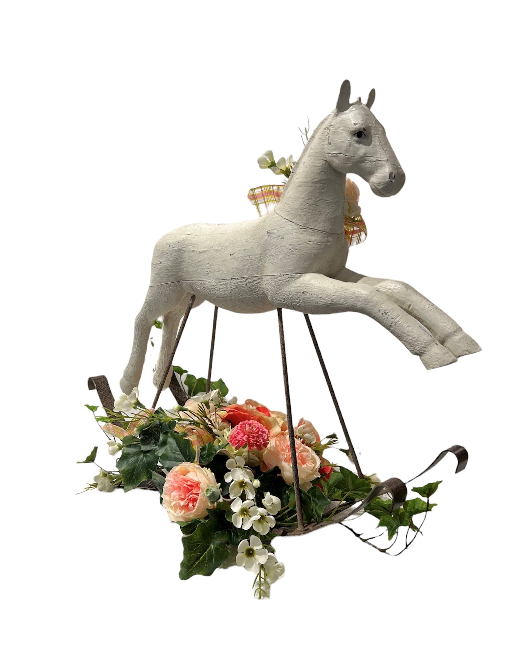 Carved Wood Rocking Horse w/ Floral Trim